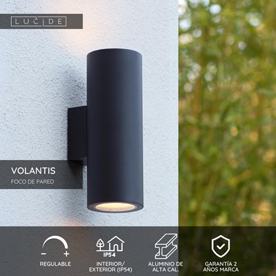 Lucide VOLANTIS - Foco de pared / Lámpara de pared Dentro/Fuera - 2xE27 - IP54 - Negro